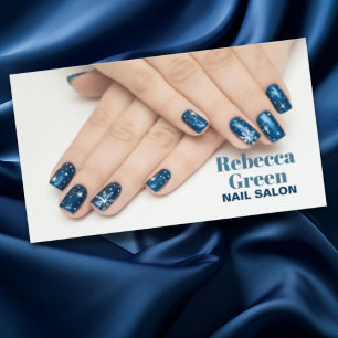 Tarjeta De Visita Salón de uñas de artista moderno de belleza azul