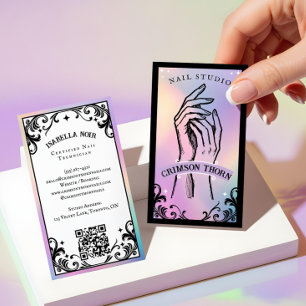 Tarjeta De Visita Salón de Uñas de Lujo Holográfico Irisado Beauty
