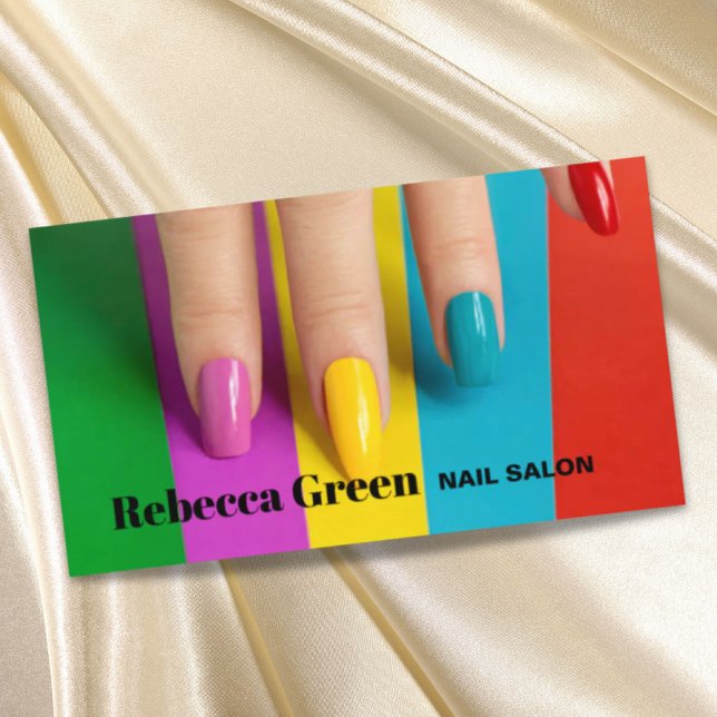 Tarjeta De Visita Salón de uñas de manicura de belleza arcoiris (Rainbow beauty makeup manicure nails nail salon business card)