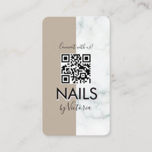 Tarjeta De Visita Salón de Uñas de Mármol Código QR de Colorblock de