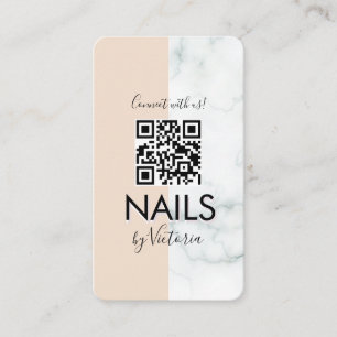 Tarjeta De Visita Salón de Uñas de Mármol Colorblock Código QR de Be