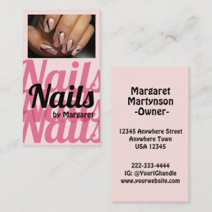 Tarjeta De Visita Salón de Uñas Foto Tipografía Negrita Rosa Sonroja