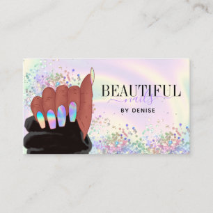 Tarjeta De Visita salón de uñas holográficas de negocios afroamerica