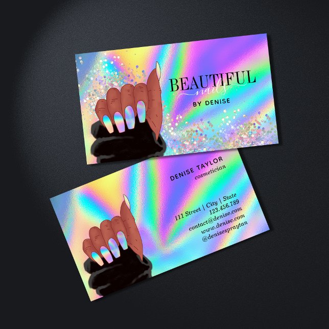Tarjeta De Visita salón de uñas holográficas de negocios afroamerica (Subido por el creador)