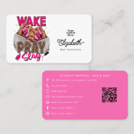 Tarjeta De Visita Salón de uñas Hot-Pink Wake, Pray, Slay