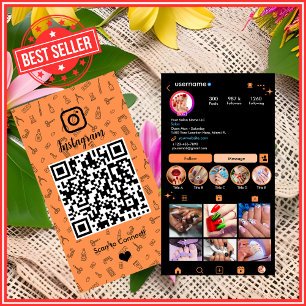 Tarjeta De Visita Salón de uñas Instagram Naranja QR