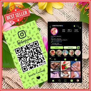 Tarjeta De Visita Salón de Uñas Instagram Verde Lima   QR de Redes S