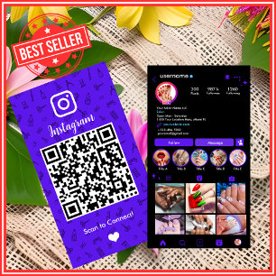 Tarjeta De Visita Salón de Uñas Instagram Violeta   Código QR de Red