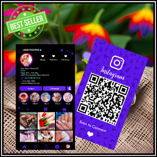 Tarjeta De Visita Salón de Uñas Instagram Violeta   Código QR de Red