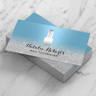 Tarjeta De Visita Salon de uñas Manicurista Polaco Azul y Plata