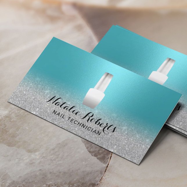 Tarjeta De Visita Salon de uñas Manicurista polaco Turquesa y Plata (Subido por el creador)
