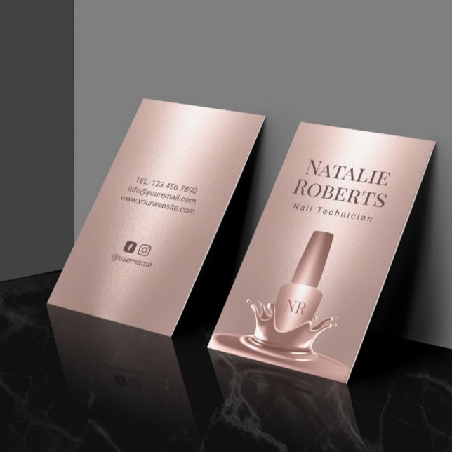 Tarjeta De Visita Salon de uñas Manicurista Rosa Oro Polaco Splash (Subido por el creador)