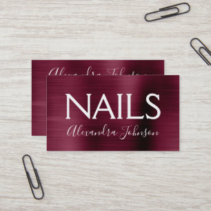 Tarjeta De Visita Salon de uñas Metalizado cepillado morado de Borgo