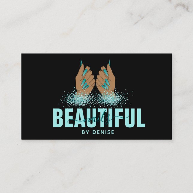 Tarjeta De Visita salón de uñas mujer mano holografía técnica de uña (Anverso)