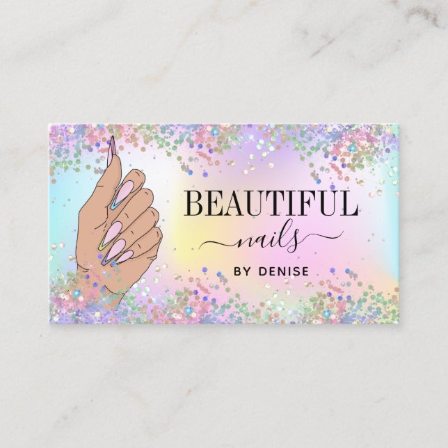 Tarjeta De Visita salón de uñas mujer mano holografía técnica de uña (Anverso)
