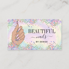 Tarjeta De Visita salón de uñas mujer mano holografía técnica de uña