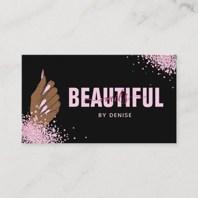 Tarjeta De Visita salón de uñas mujer mano holografía técnica de uña (Anverso)