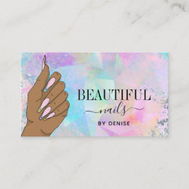 Tarjeta De Visita salón de uñas mujer mano holografía técnica de uña