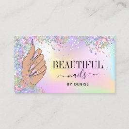 Tarjeta De Visita salón de uñas mujer mano holografía técnica de uña