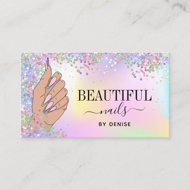 Tarjeta De Visita salón de uñas mujer mano holografía técnica de uña (Anverso)