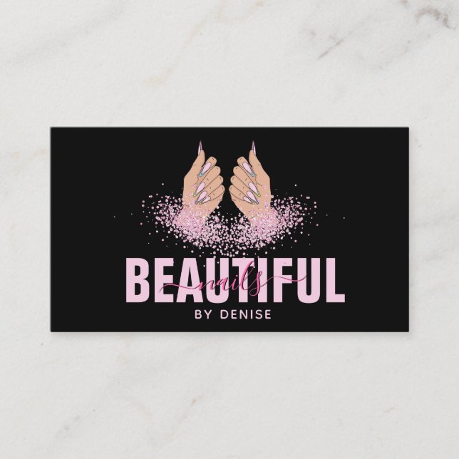 Tarjeta De Visita salón de uñas mujer mano holografía técnica de uña (Anverso)