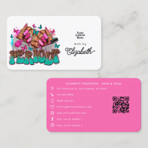 Tarjeta De Visita Salón de uñas para mujeres negras Pink & Turquoise