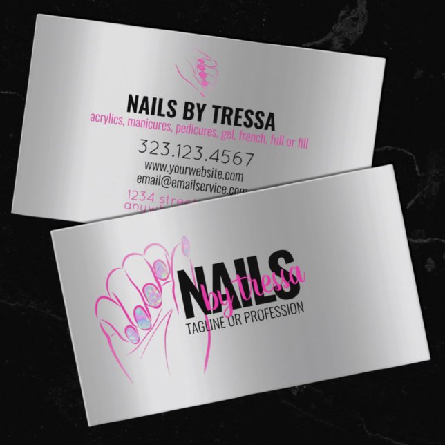 Tarjeta De Visita Salon de uñas platino, irlandés + Purpurina rosado (Subido por el creador)