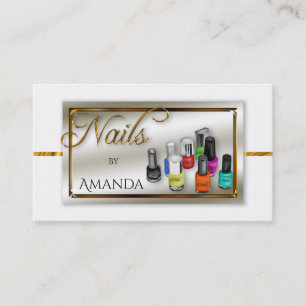 Tarjeta De Visita Salon de uñas polaco acuarela   Faux Gold estilist