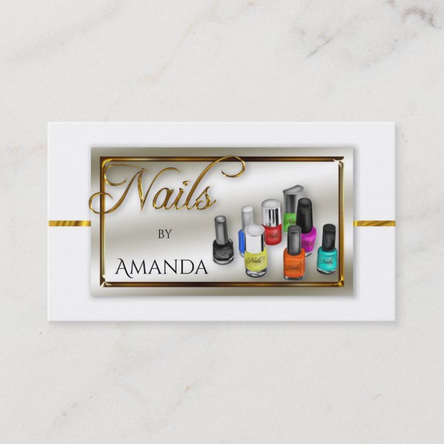 Tarjeta De Visita Salon de uñas polaco acuarela | Faux Gold estilist (Anverso)