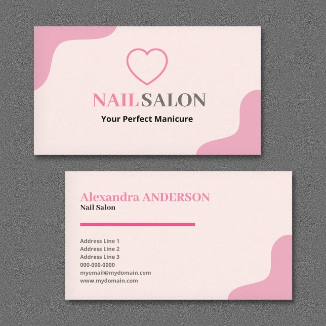 Tarjeta De Visita Salón de Uñas - Rosa (Nail Salon - Pink Business Card)