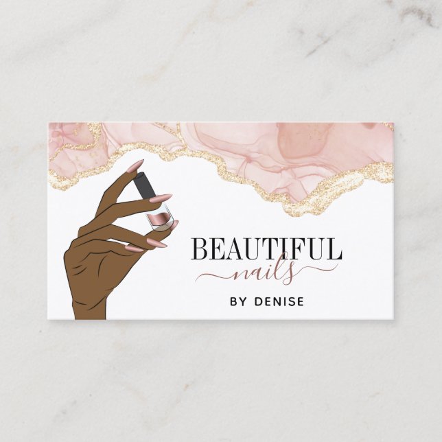 Tarjeta De Visita salón de uñas rosa rubio mujer mano uñas técnico (Anverso)