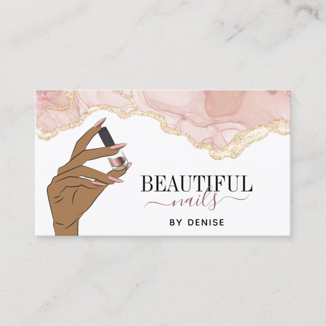 Tarjeta De Visita salón de uñas rosa rubio mujer mano uñas técnico (Anverso)