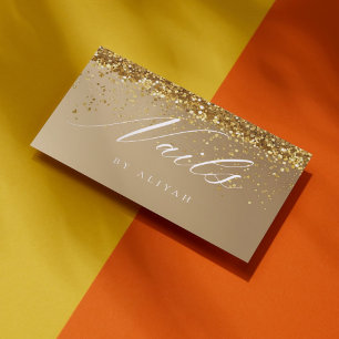 Tarjeta De Visita Salón de uñas Script Tipografía Confeti Dorado