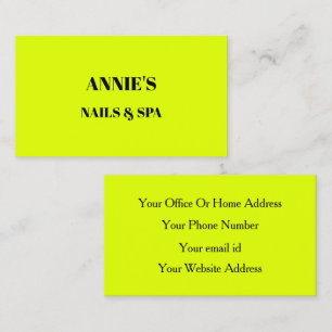 Tarjeta De Visita Salón de Uñas Spa Fluorescente Neón Amarillo Negro
