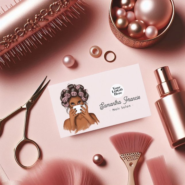 Tarjeta De Visita Salón del cabello afroamericano rosa y Rubor (Pink and Blush African American Hair Salon Business Card)