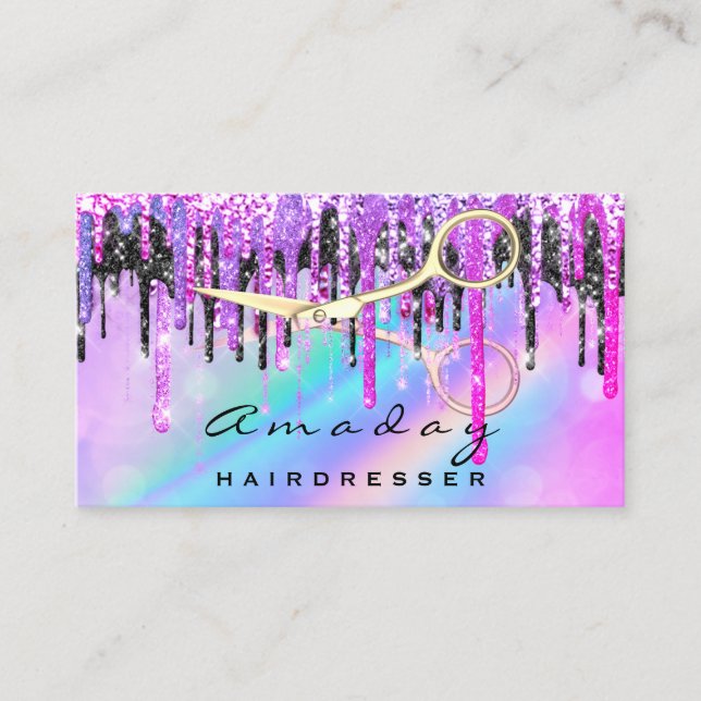 Tarjeta De Visita Salón del pelo profesional tijeras doradas rosado (Anverso)