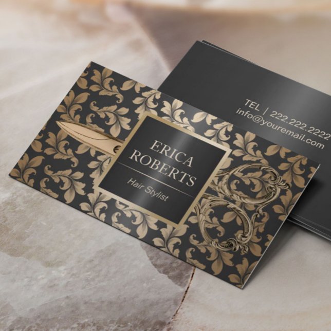 Tarjeta De Visita Salón Elegante Lujoso Negro y Metálico Oro (Subido por el creador)