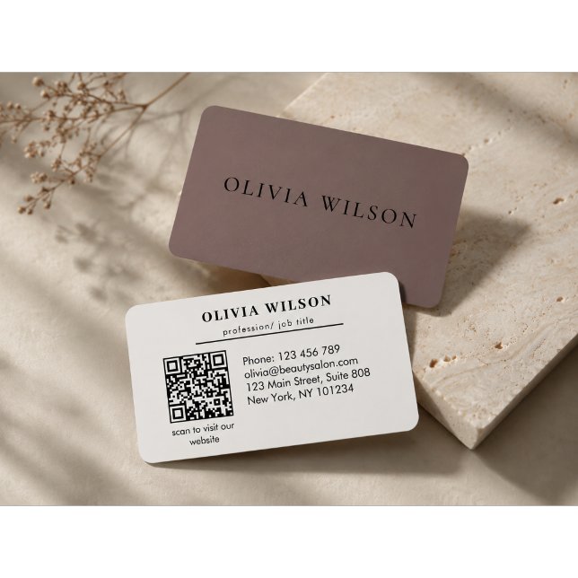 Tarjeta De Visita Salón elegante moderno código QR blanco monogramad (Subido por el creador)