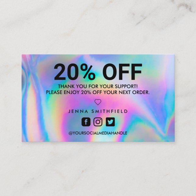 Tarjeta De Visita Salón Holográfico de moda Gracias (Anverso)