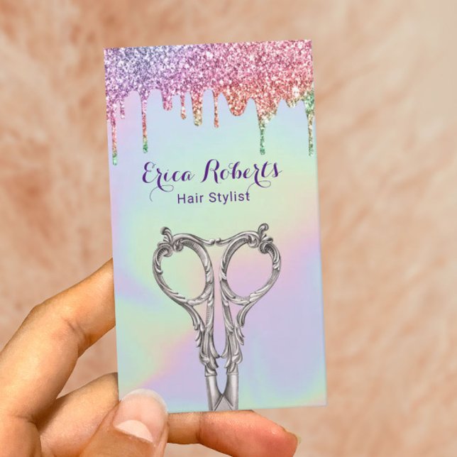 Tarjeta De Visita Salón Holográfico Purpurina Dris Hair Stylist (Subido por el creador)