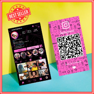 Tarjeta De Visita Salon Instagram Pink   Código QR de medios sociale
