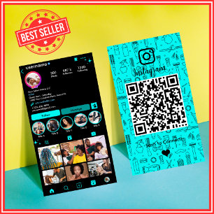 Tarjeta De Visita Salon Instagram Turquoise Código QR de medios so