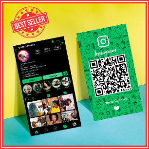 Tarjeta De Visita Salon Instagram Verde Código QR de redes sociale