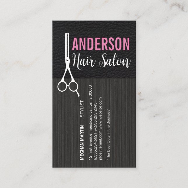 Tarjeta De Visita Salón moderno | Cuero | Tijeras de salon (Anverso)