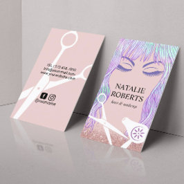 Tarjeta De Visita Salón moderno de belleza Chica de pelo y maquillaj