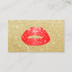 Tarjeta De Visita Salón moderno del oro de los labios rojos del