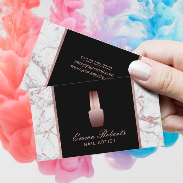 Tarjeta De Visita Salón Nail Artista de maquillaje polaco Rosa Mármo (Subido por el creador)