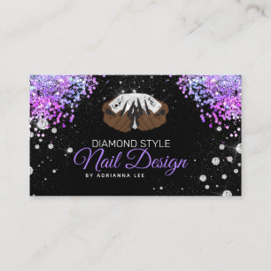 Tarjeta De Visita Salón Nail Diamond Purpurina Morado Manicuria Sho