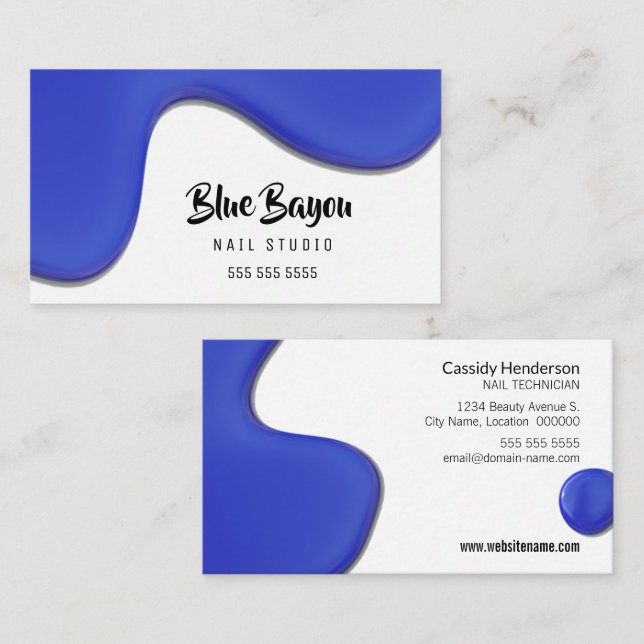 Tarjeta De Visita Salón Nail Liquid Azul (Anverso / Reverso)