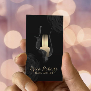 Tarjeta De Visita Salón Nail Manicurista Floral de oro negro moderno